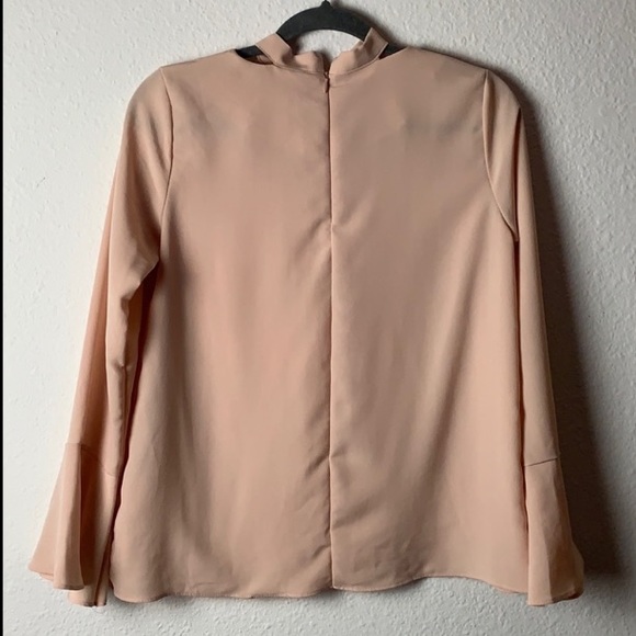 Darphin blush pink high neck boho bellsleeve chiffon blouse Sz S business casual - Picture 9 of 10